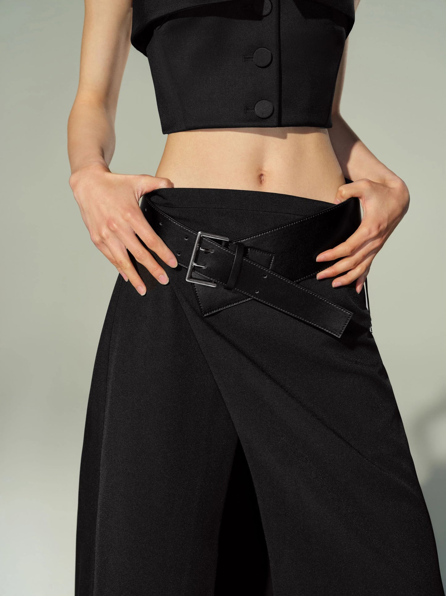 Slit Maxi Skirt & Belt
