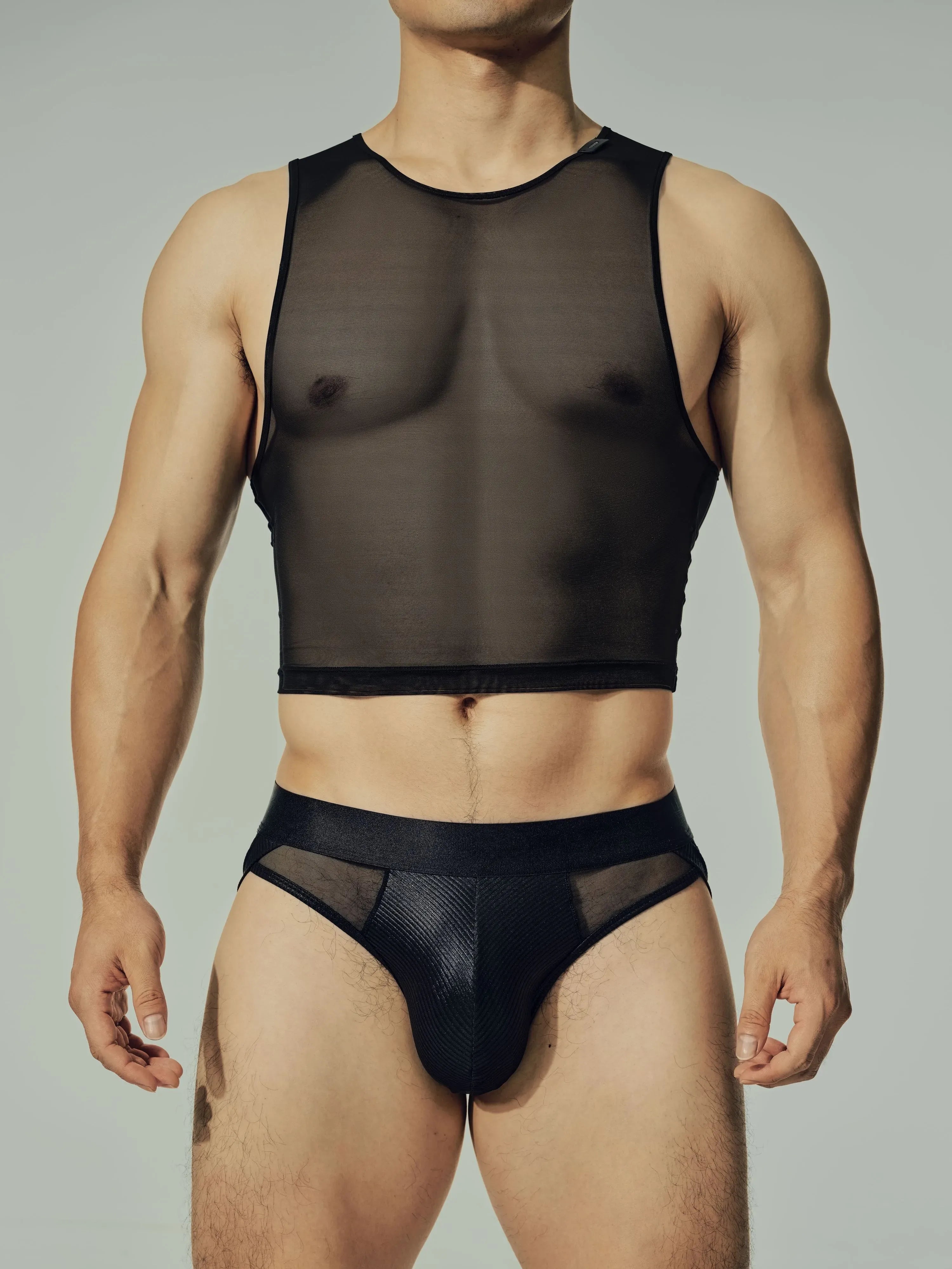 Sparkling-Ribbed Mesh Brief