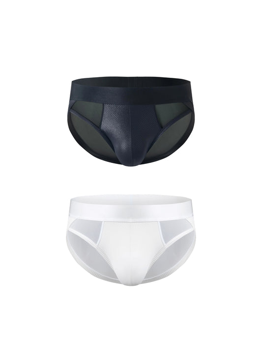 Sparkling Ribbed Mesh Panel Brief White Black