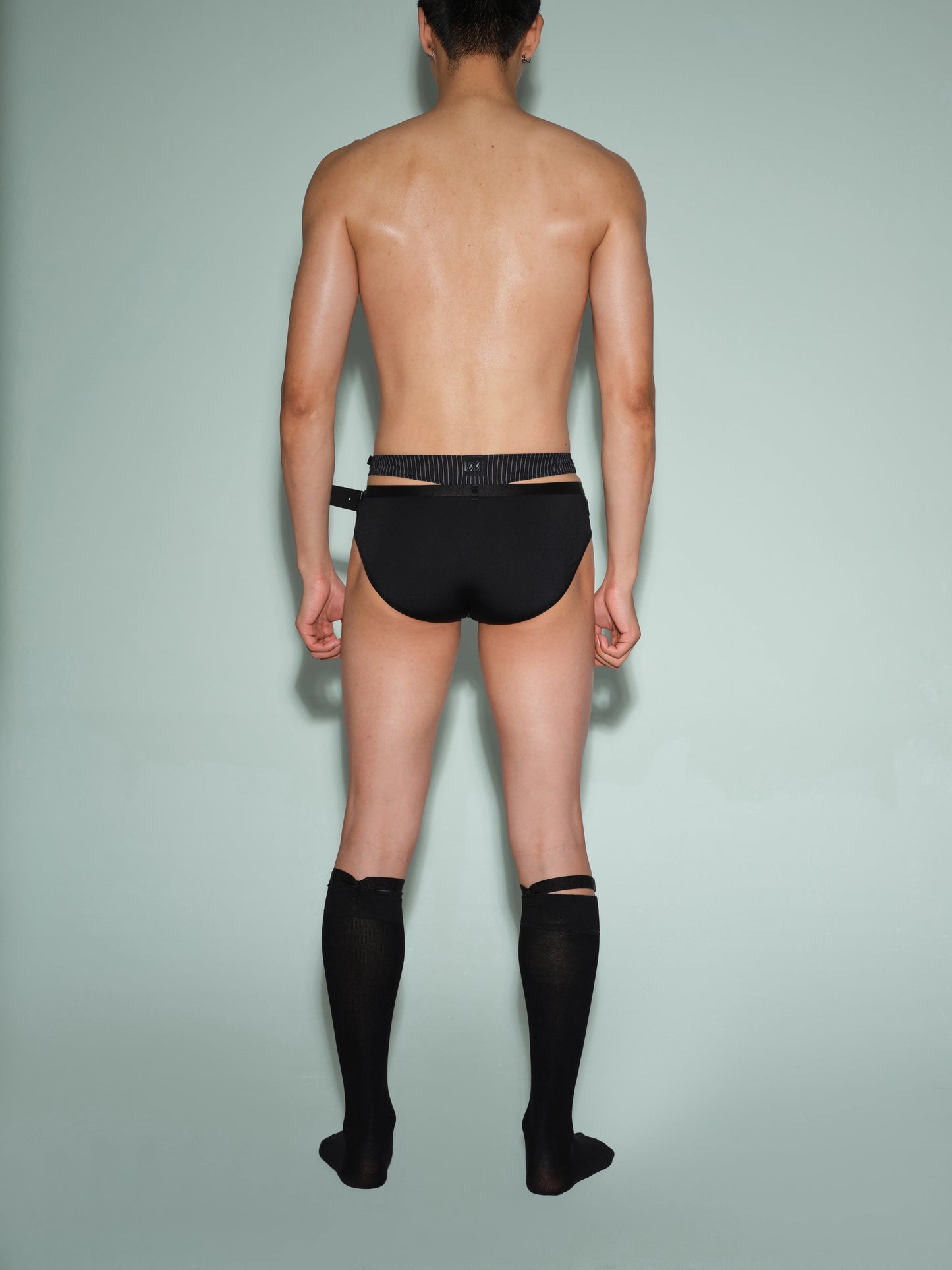Striped Detachable-Panel Brief with Detachable Belt