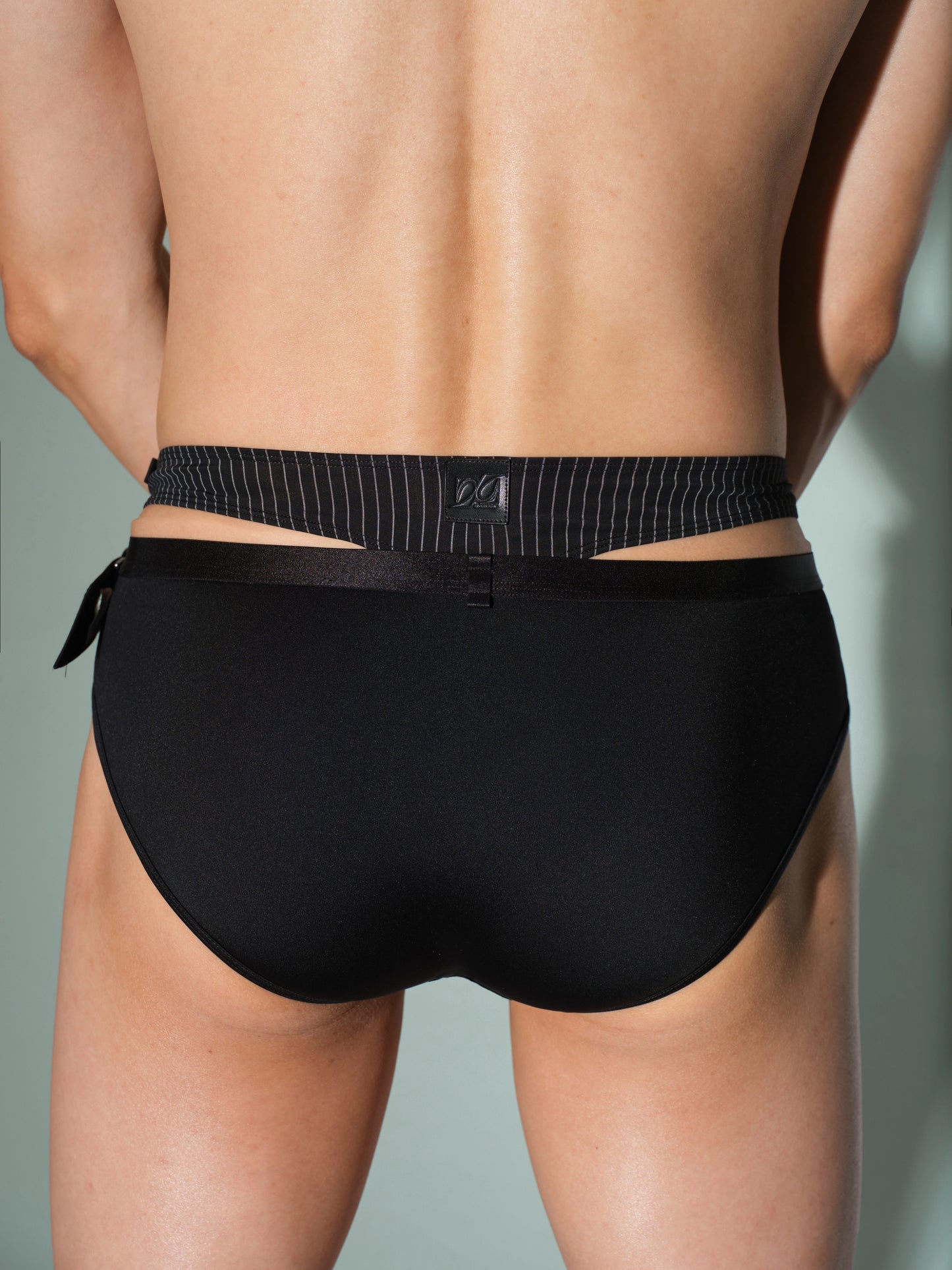 Striped Detachable-Panel Brief with Detachable Belt