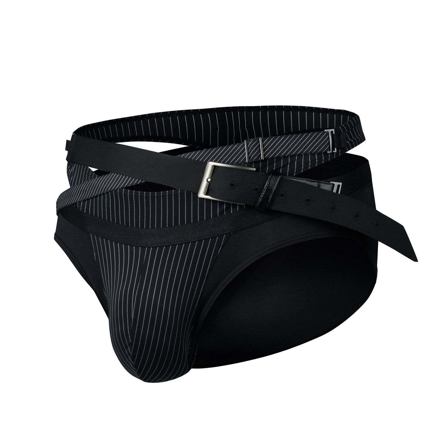 Striped Detachable-Panel Brief with Detachable Belt