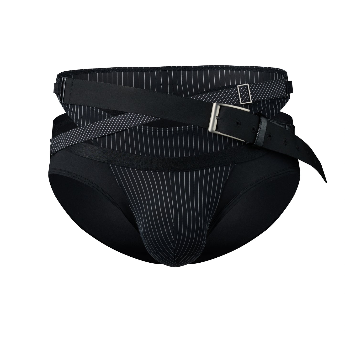 Striped Detachable-Panel Brief with Detachable Belt
