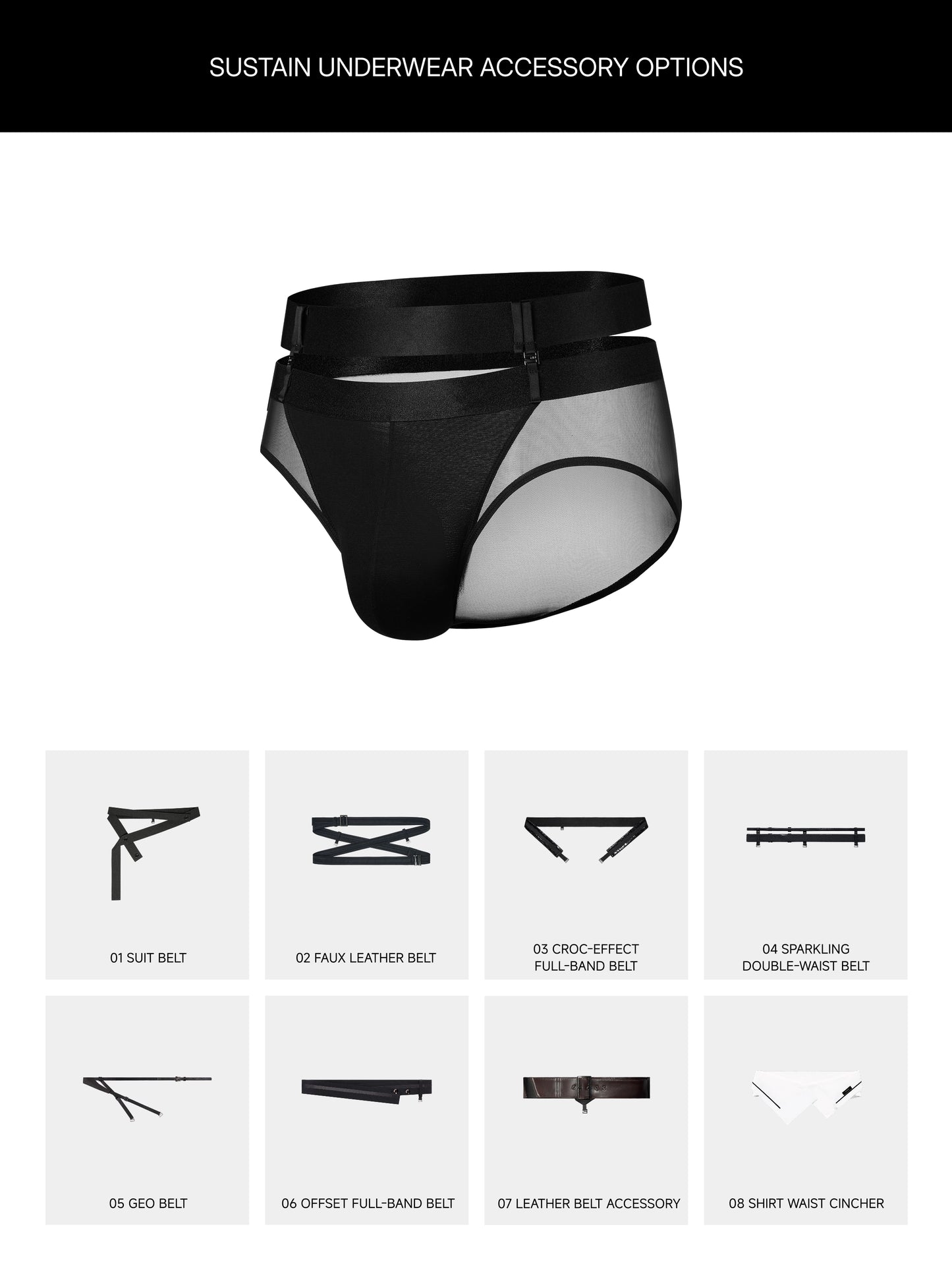 Full-Band Mesh Brief with Interchangeable Belt Accessories
