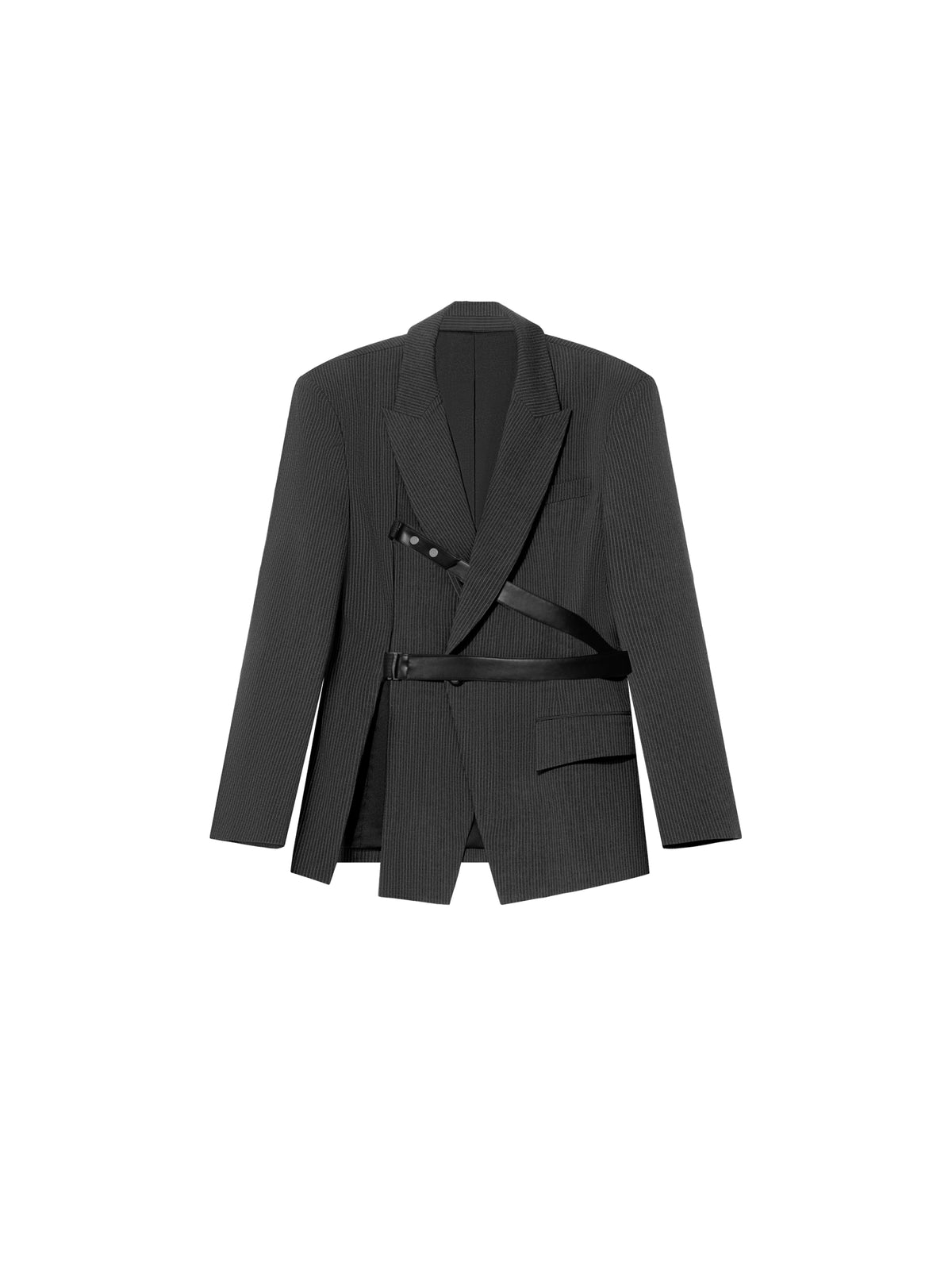 Waist Strap Suit Jacket & Faux Leather Slide Buckle Belt