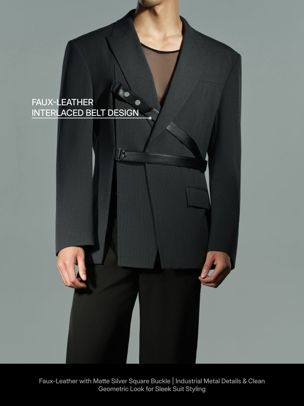 Waist Strap Suit Jacket & Faux Leather Slide Buckle Belt