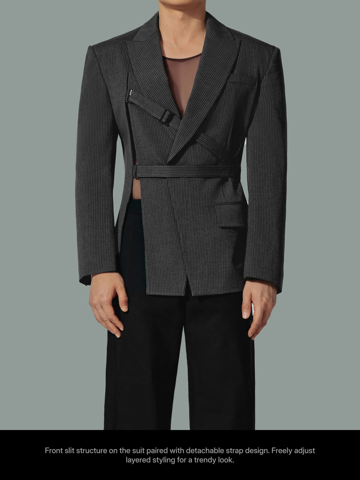 Waist Strap Suit Jacket & Faux Leather Slide Buckle Belt