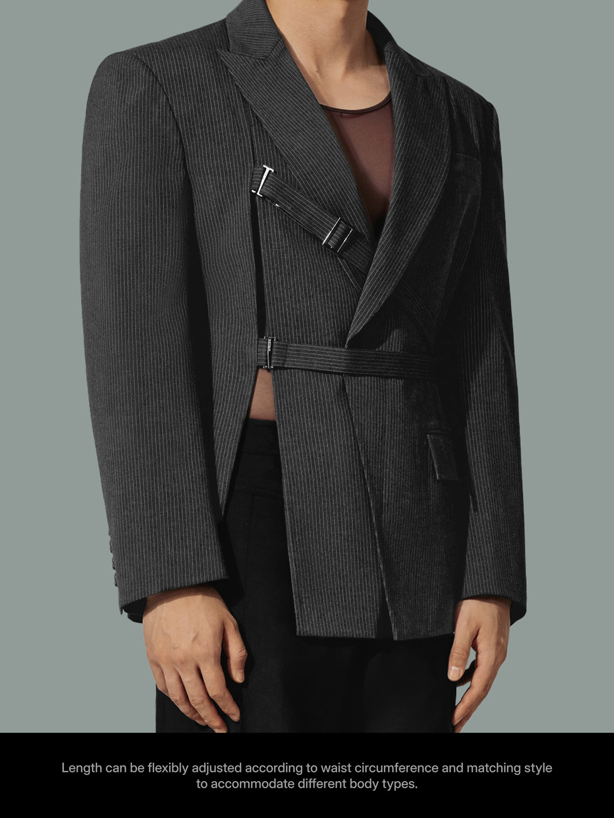 Waist Strap Suit Jacket & Faux Leather Slide Buckle Belt