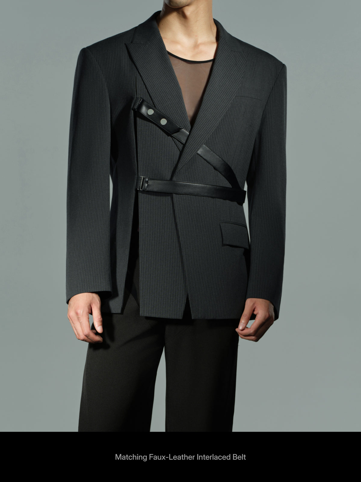 Waist Strap Suit Jacket & Faux Leather Slide Buckle Belt