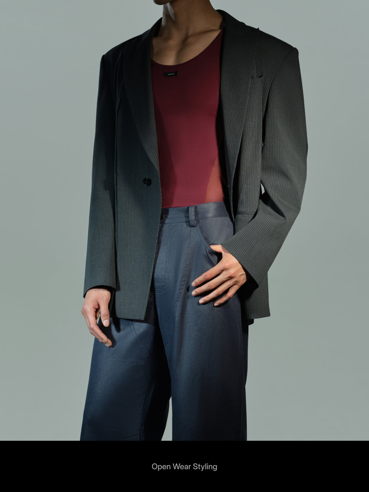 Waist Strap Suit Jacket & Faux Leather Slide Buckle Belt