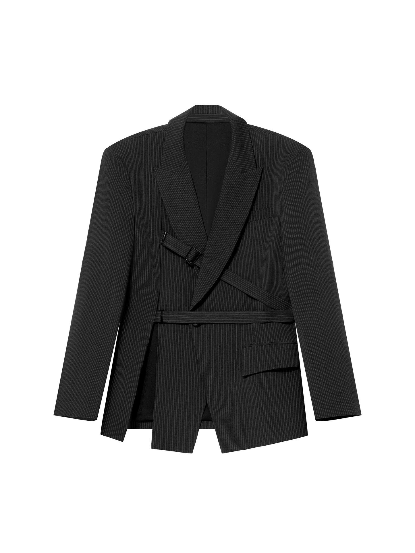 Cut-Out Shirt & Waist Strap Jacket & Mesh Vest 3-Piece Set