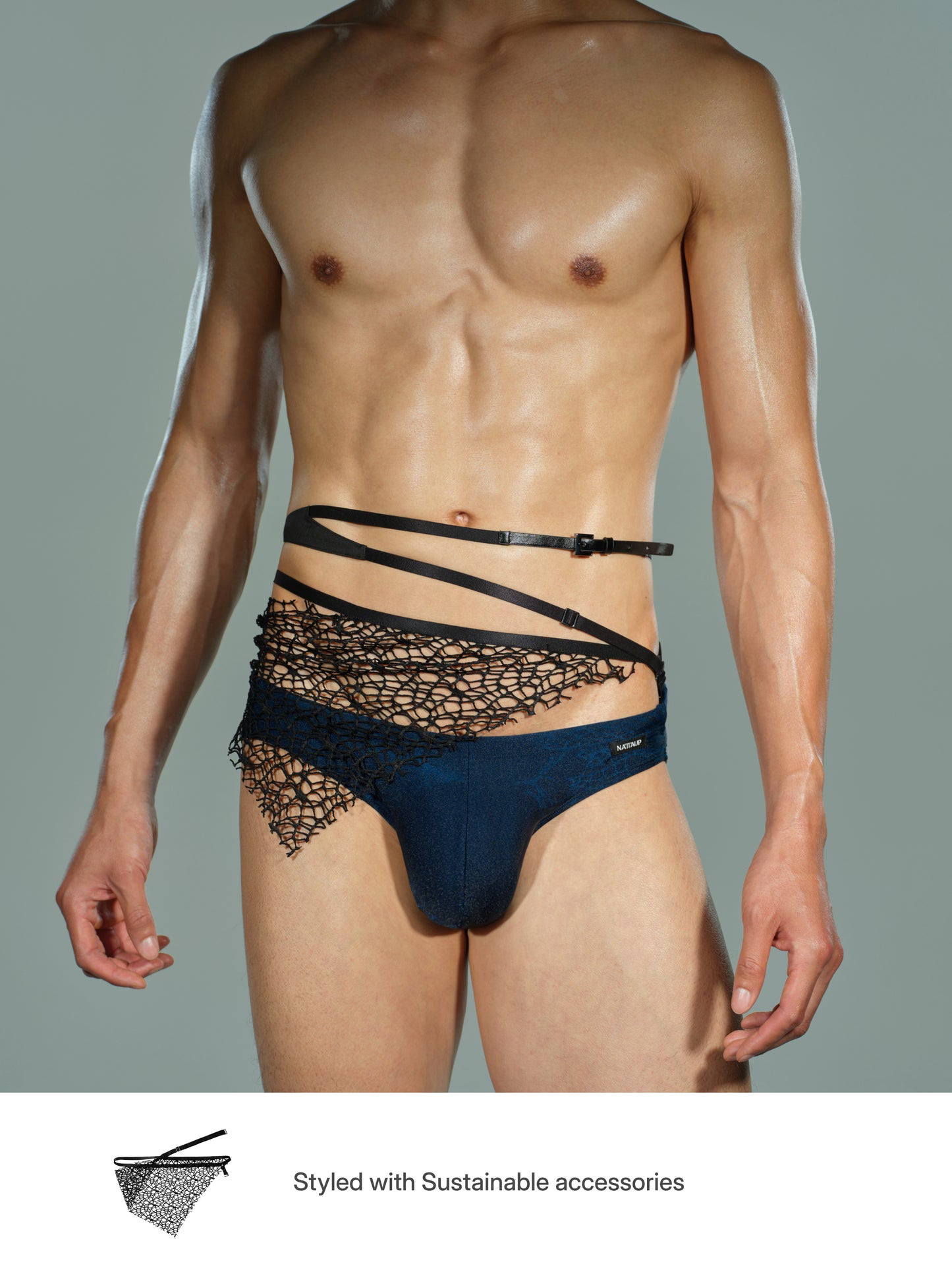 Water-Reveal Distressed Mesh Swim Brief