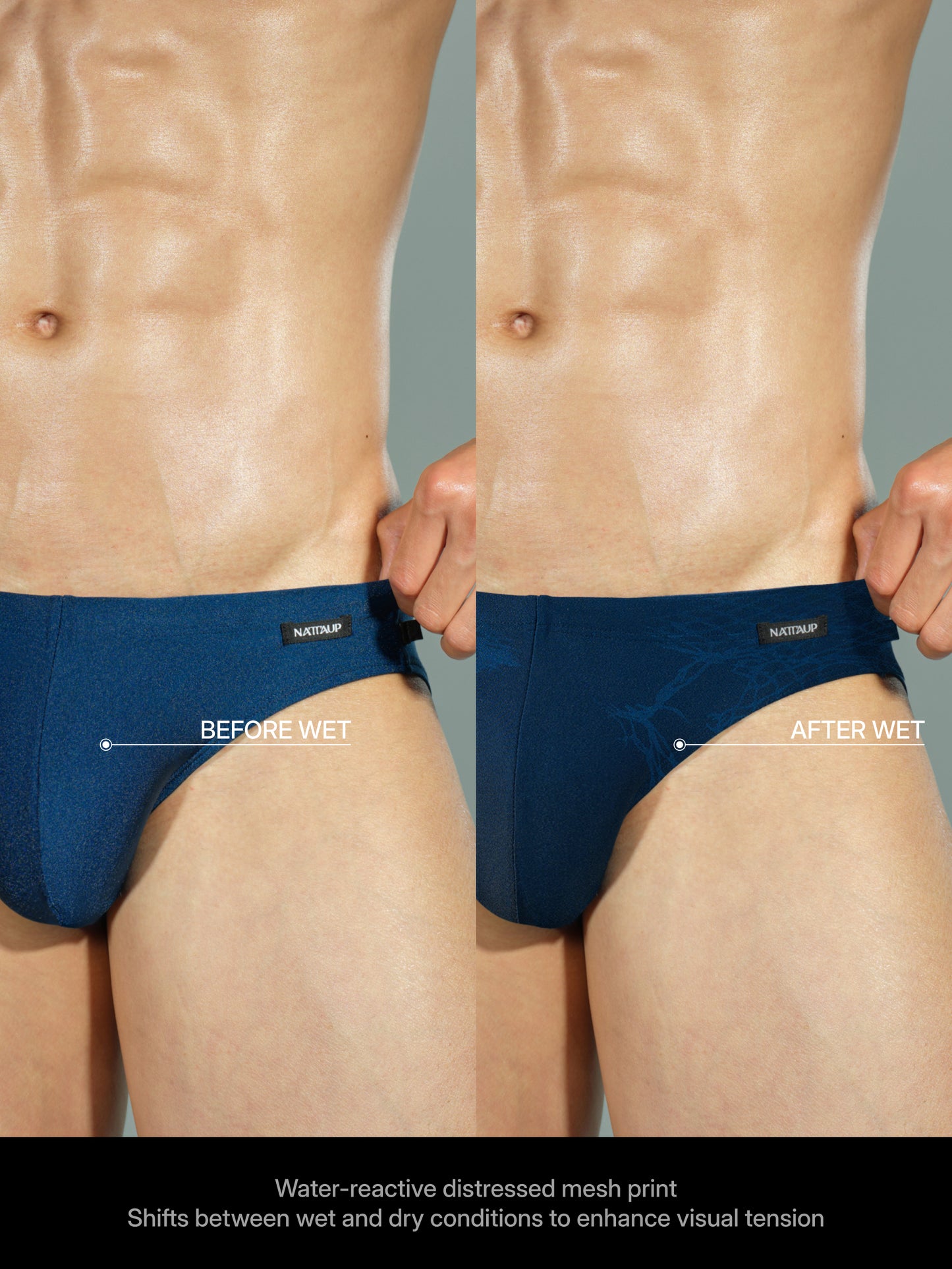 Water-Reveal Distressed Mesh Swim Brief