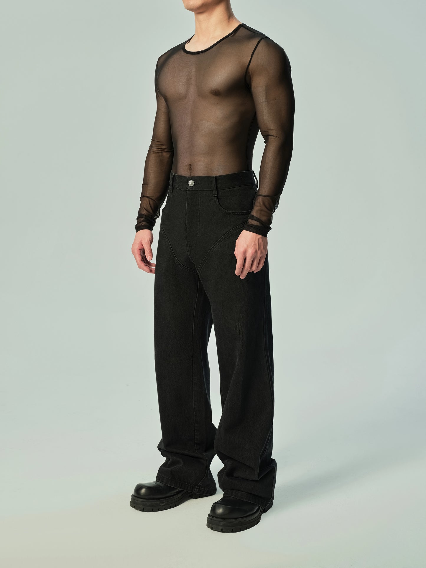 Lustrous Mesh Shoulder Accessory & Lustrous Mesh Long Sleeve Top